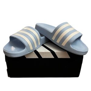 Adidas Adilette Aqua Slide Sandal Womens Size 6 White/Blue Stripe Quickdry Beach